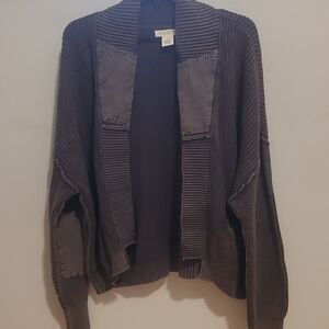 Brown Ribbed Open Cardigan